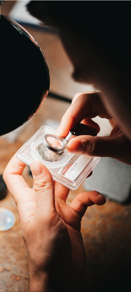 grading coins examining